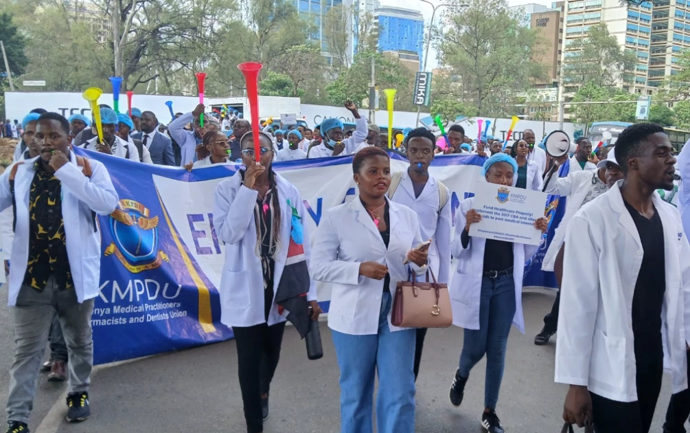 Doctors stage protests in Nairobi over pay cuts for interns